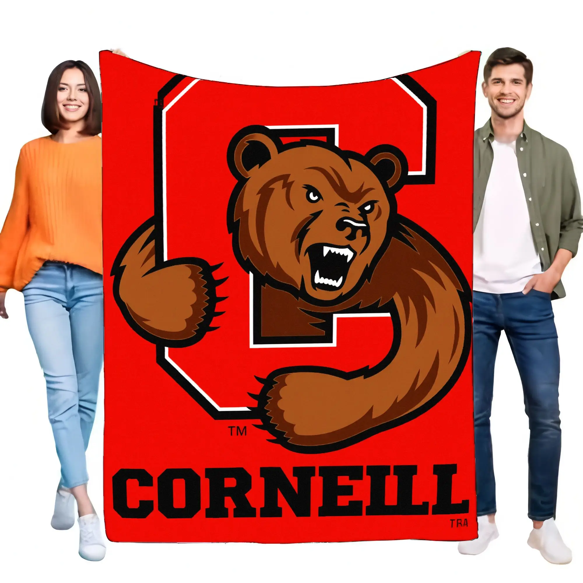 Manta roja grande de la Universidad de Cornell con gran mascota de oso rojo y el logotipo de Bold 'C', manta suave y acogedora para sofá cama, perfecta para Stud
