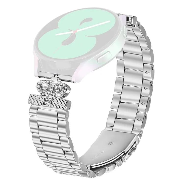 

For Haylou BLING LS12 Stainless Steel Strap Crown Shape Rhinestone Decor Silver Watch Band