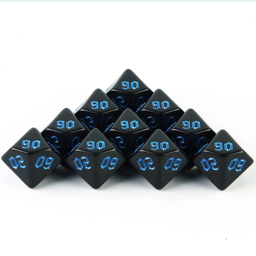 Dadi poliedrici D10(00-90) Set di dadi da gioco digitali colorati per giochi DND RPG giochi da tavolo fai da te, dadi neri a 10 lati