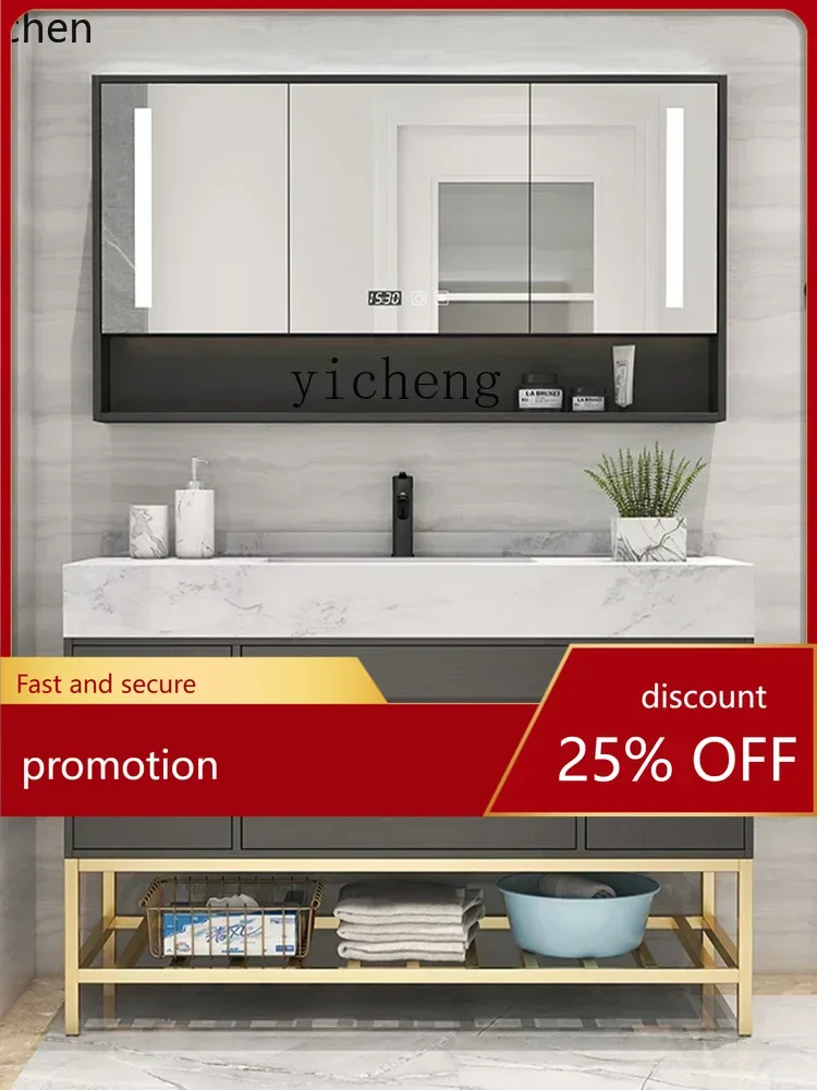 

Комплект мебели для ванной комнаты HT из мрамора: тумба-шкаф от пола до потолка, умный умывальник для рук и лица