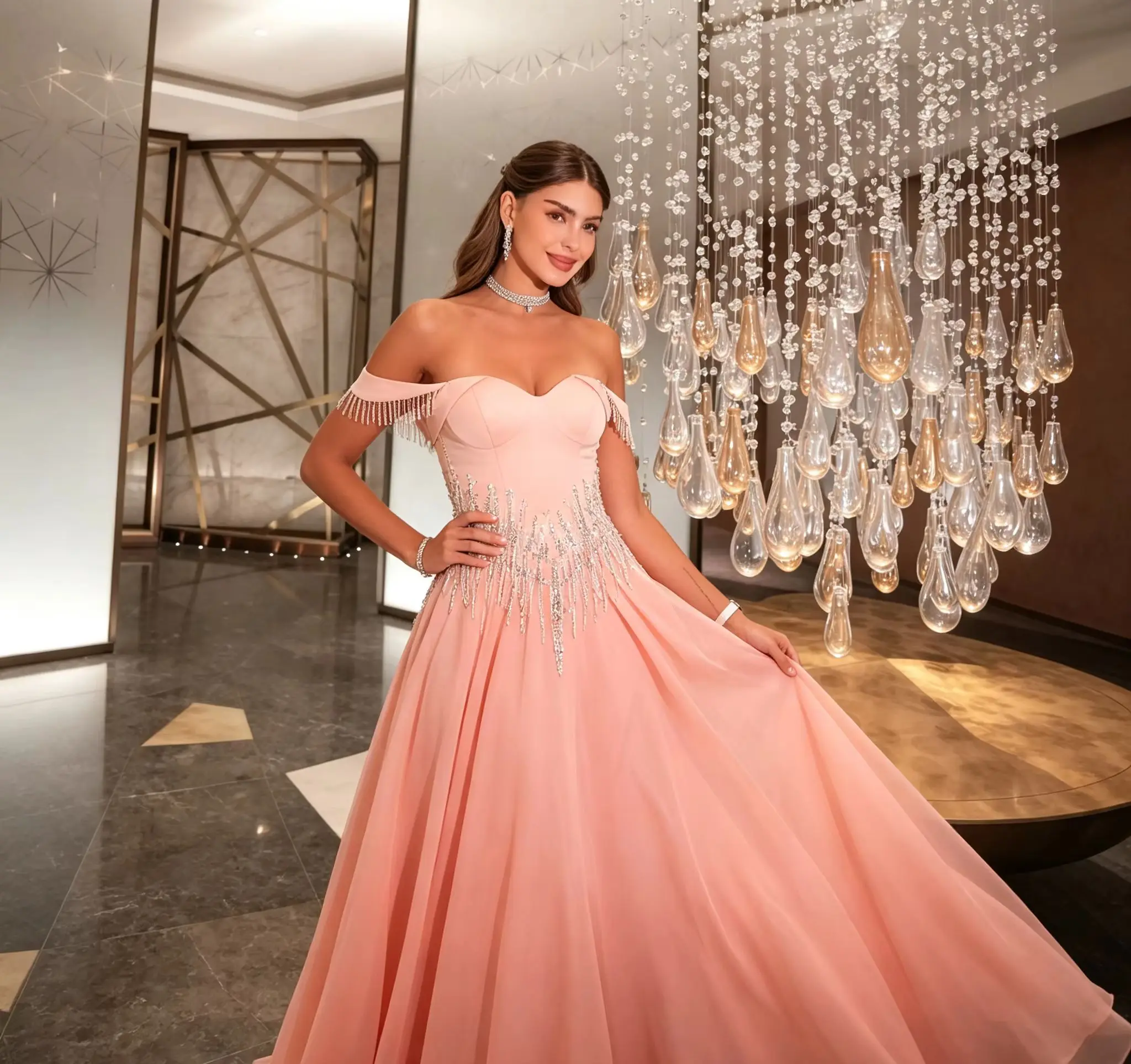 Fantasy Sparkly Sweetheart Off the Shoulder Evening Dresses Handmade Heavy Beads Tassel Rhinestones A-Line Prom Party Gowns