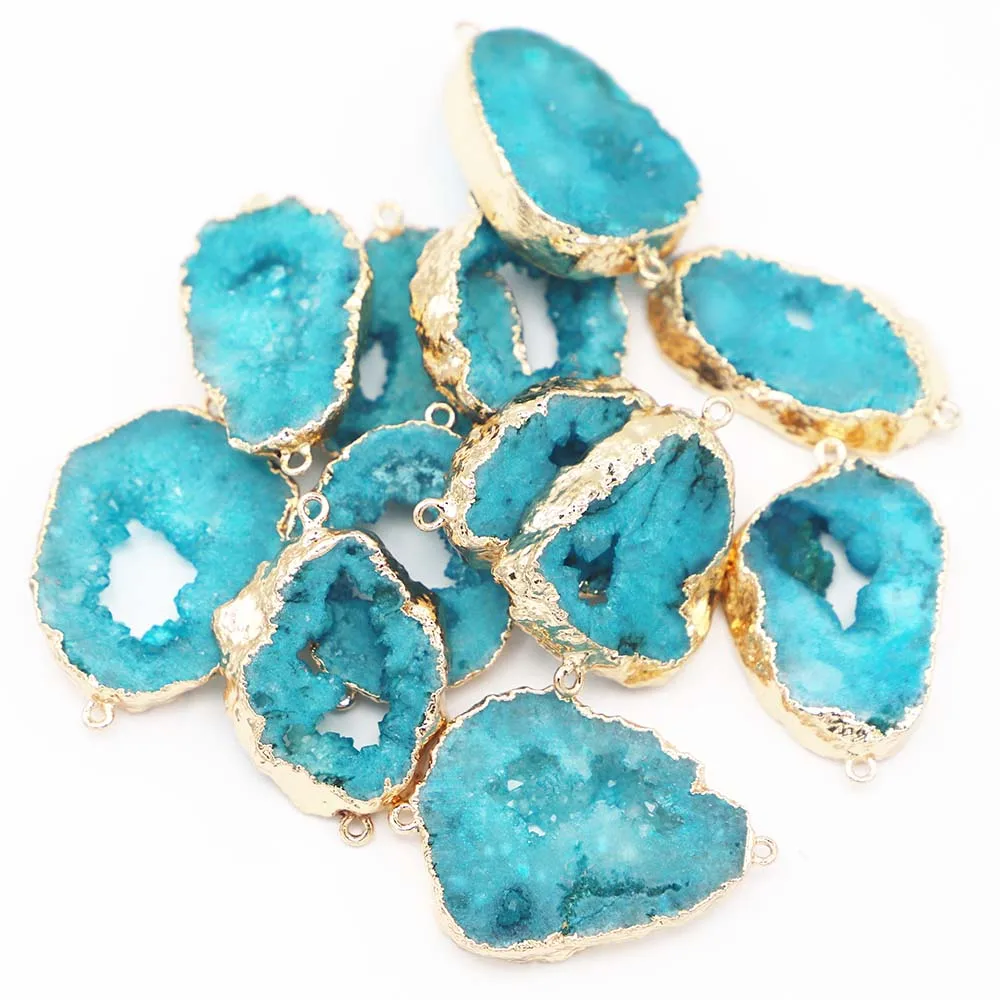 Natural Stone Slice Agates Irregular Shape Double Hole Connector Pendants Jewelry Making DIY Necklace Bracelet Accessories 6Pcs