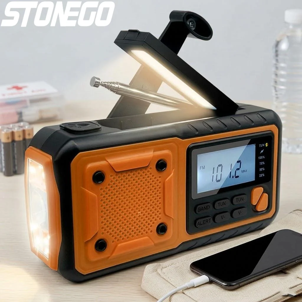 

Солнечная аварийная радиостанция 4000 мАч с AM/FM, LED-фонариком и функцией Power Bank для зарядки телефона, для кемпинга и выживания на природе