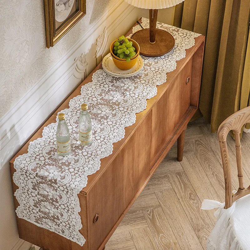 

Vintage Lace Tablecloth French Romantic White Table Runner Home Restaurant Festival Dining Table Wedding Party Decoration