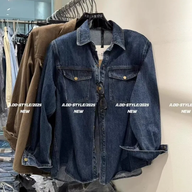 

Denim Shirt Jacket Women's Autumn New Korean Style Casual Loose Long-sleeved Retro Versatile Fashion Cardigan Top