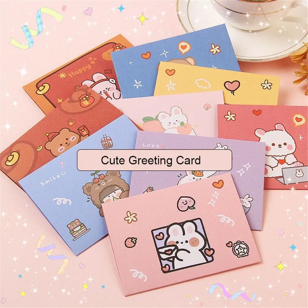 1PC Birthday Card Blessing Thank Envelope Letter Paper Postcard Cute Cartoon Greeting Card Party Supplies