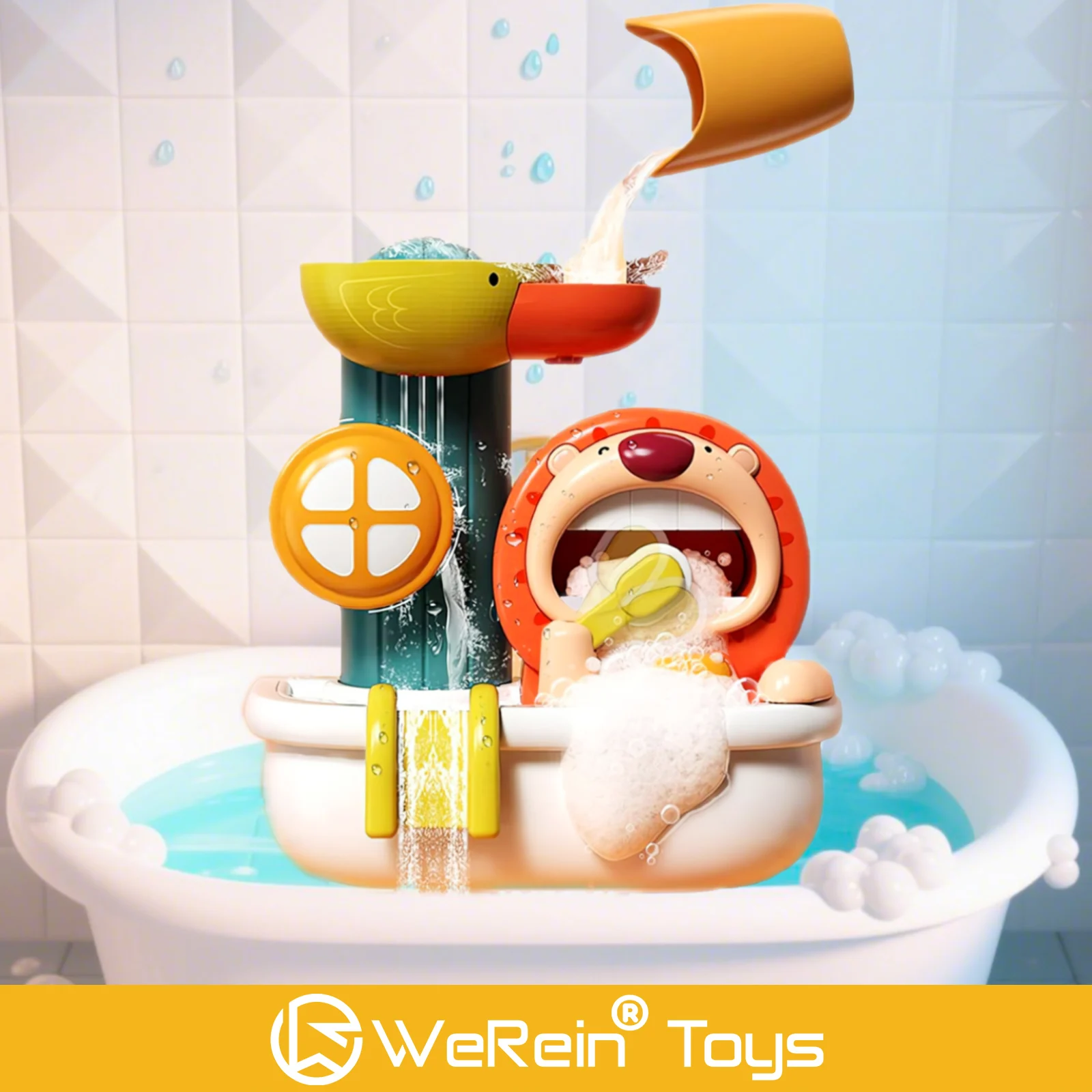 

Милая игрушка для ванны в форме льва для младенцев и малышей, черпающая воду, игра в пузырьковую купание, развлечение