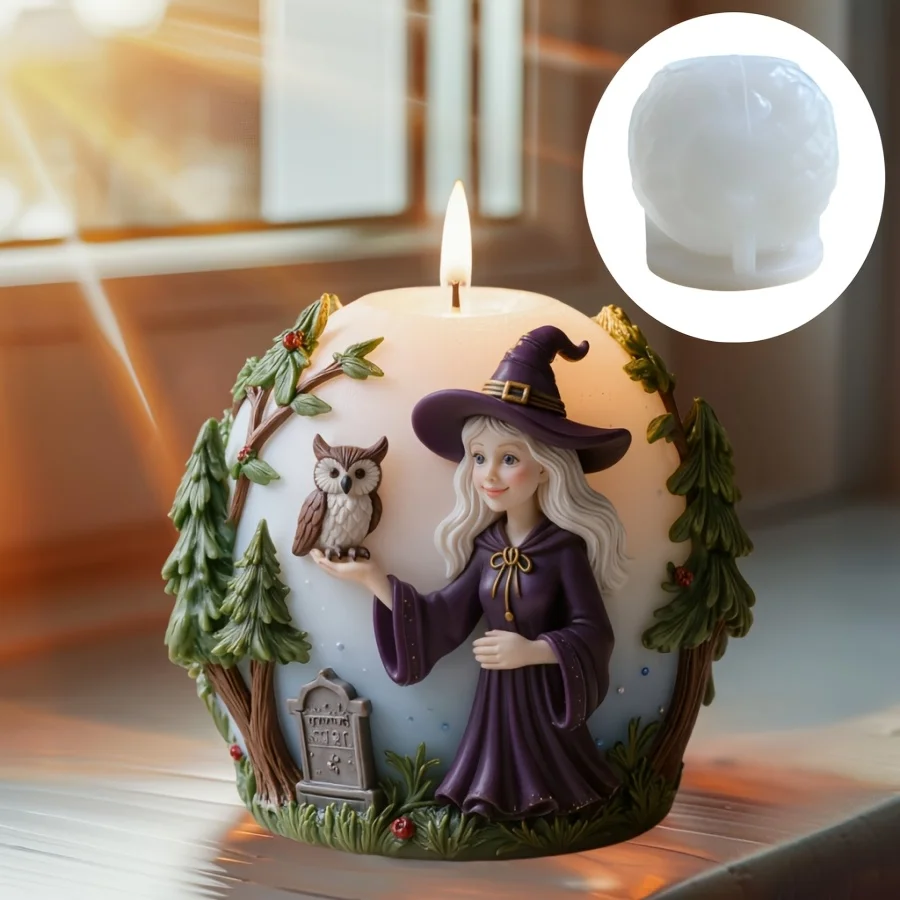 Witch Hand Holding Owl Ball Candle Silicone Mold Forest Elf Witch Branch Vine Relief Ball Resin Gypsum Molds Halloween gift