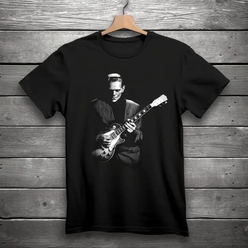 

Frankenstein Playing Electric Guitar Horror T Shirt Black