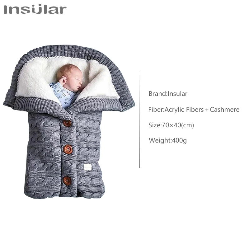 Warm Baby Sleeping Bag Envelope Winter Kid Sleepsack Footmuff Stroller Knitted Sleep Sack Newborn Knit Wool Swaddling Blanket