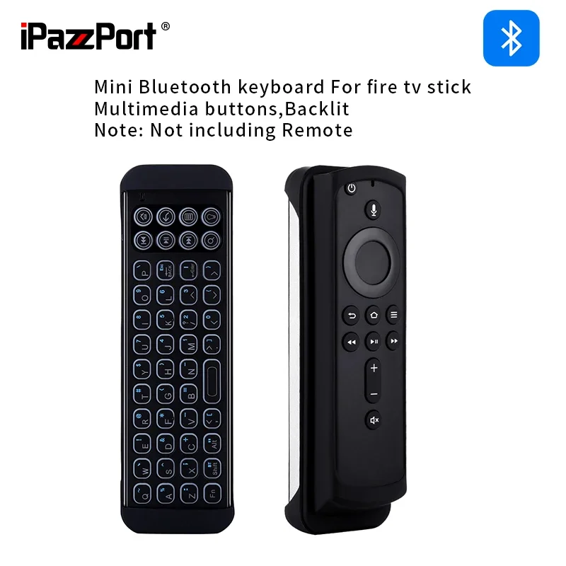 IPazzPort Mini Bluetooth Wireless Keyboard Remote,Backlit,Multimedia Hotkeys,for TV-Stick 4k Max/TV Cube,Insignia/Toshiba/fireTV