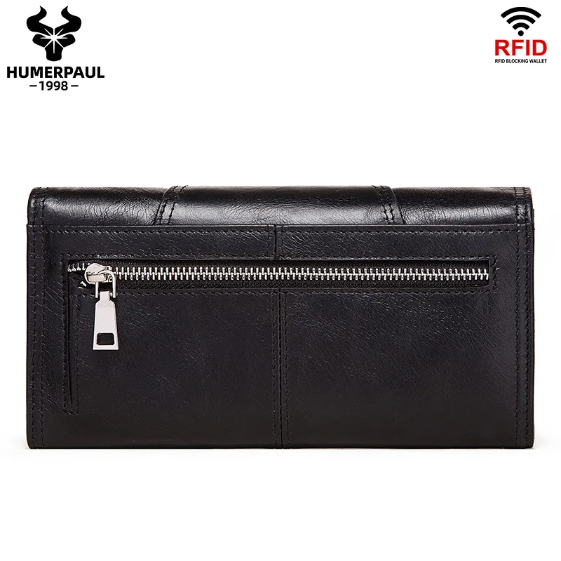 HUMERPAUL Women's Wallet Top Layer Leather Multi-card Clutch Cell Phone Money Bag Fashion Ladies Card Holder Cartera Mujer Red