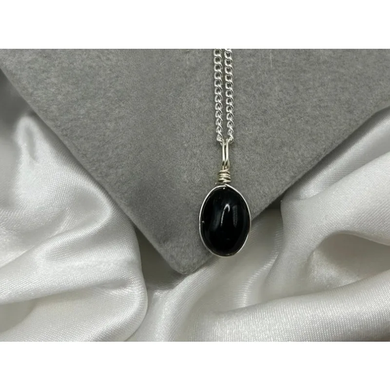 Black tourmaline crystal necklace: handcrafted silver pendant, grounding stone