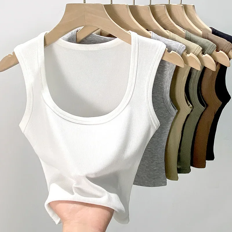 Women U Neck Backless Tank Top Short Polyester Regular Fit Sweet Preppy Style Summer Camisole Vest