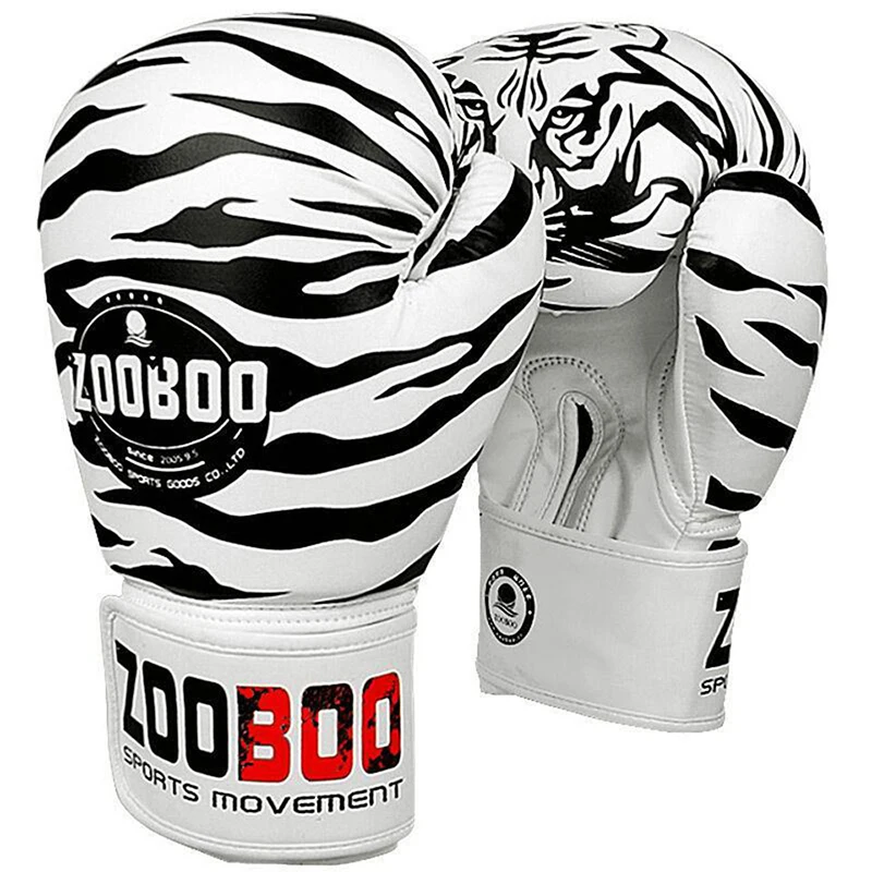 Guantoni da boxe con stampa tigre in pelle PU MMA uomo donna guanti da boxe da combattimento Kick Muay Thai Gym Training Boxing