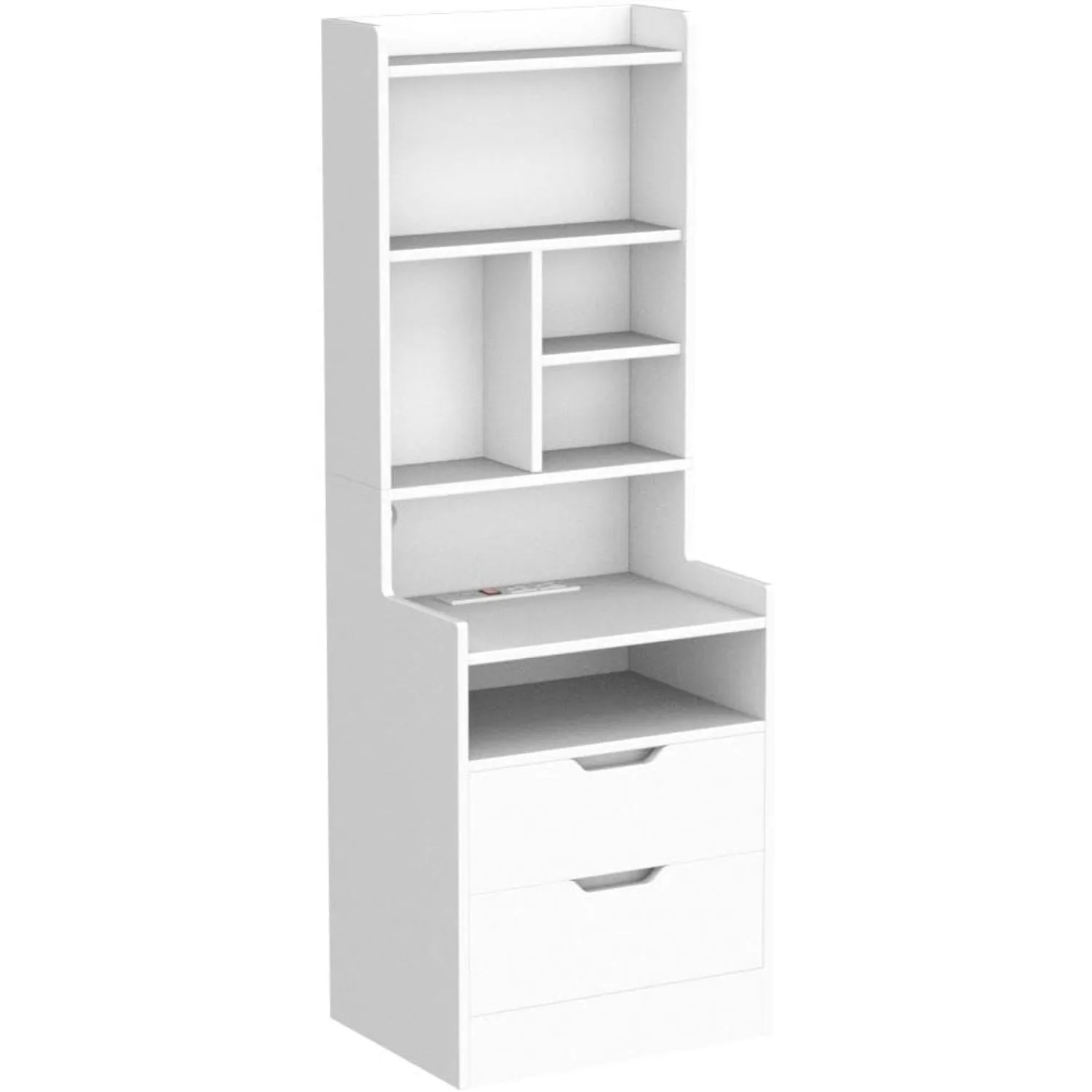 Tall Nightstand with Charging Station & LED Lights White LED Nightstand with Bookshelf, Bedside Table with Shelves and 2 Drawers