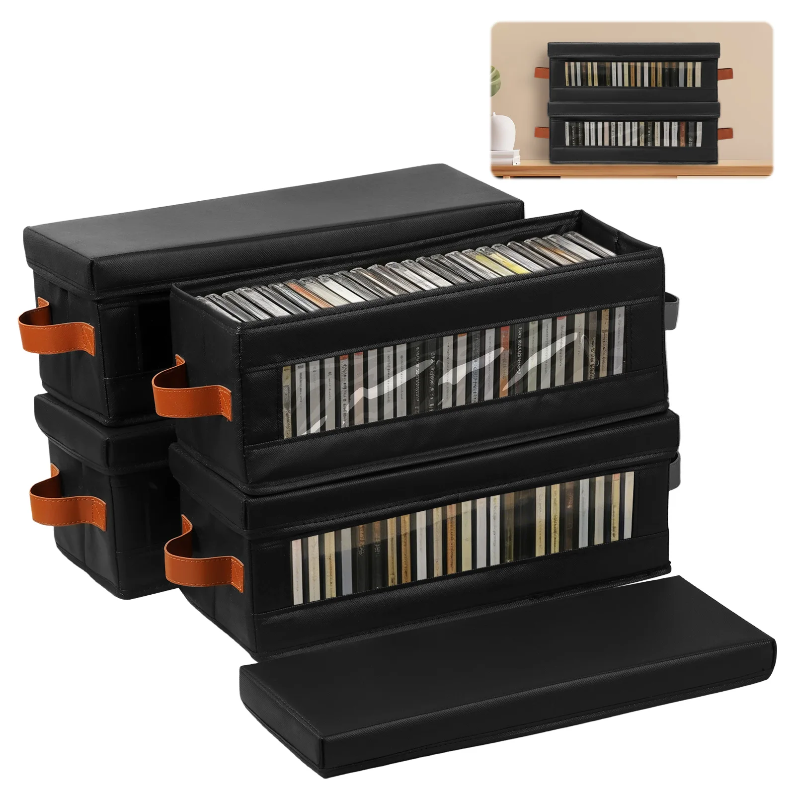 4 Pack DVD Storage Box with Visible Window Dustproof DVD Case Holder Organizer with Lid and Handle Hold Up to 104 Case CD Holder