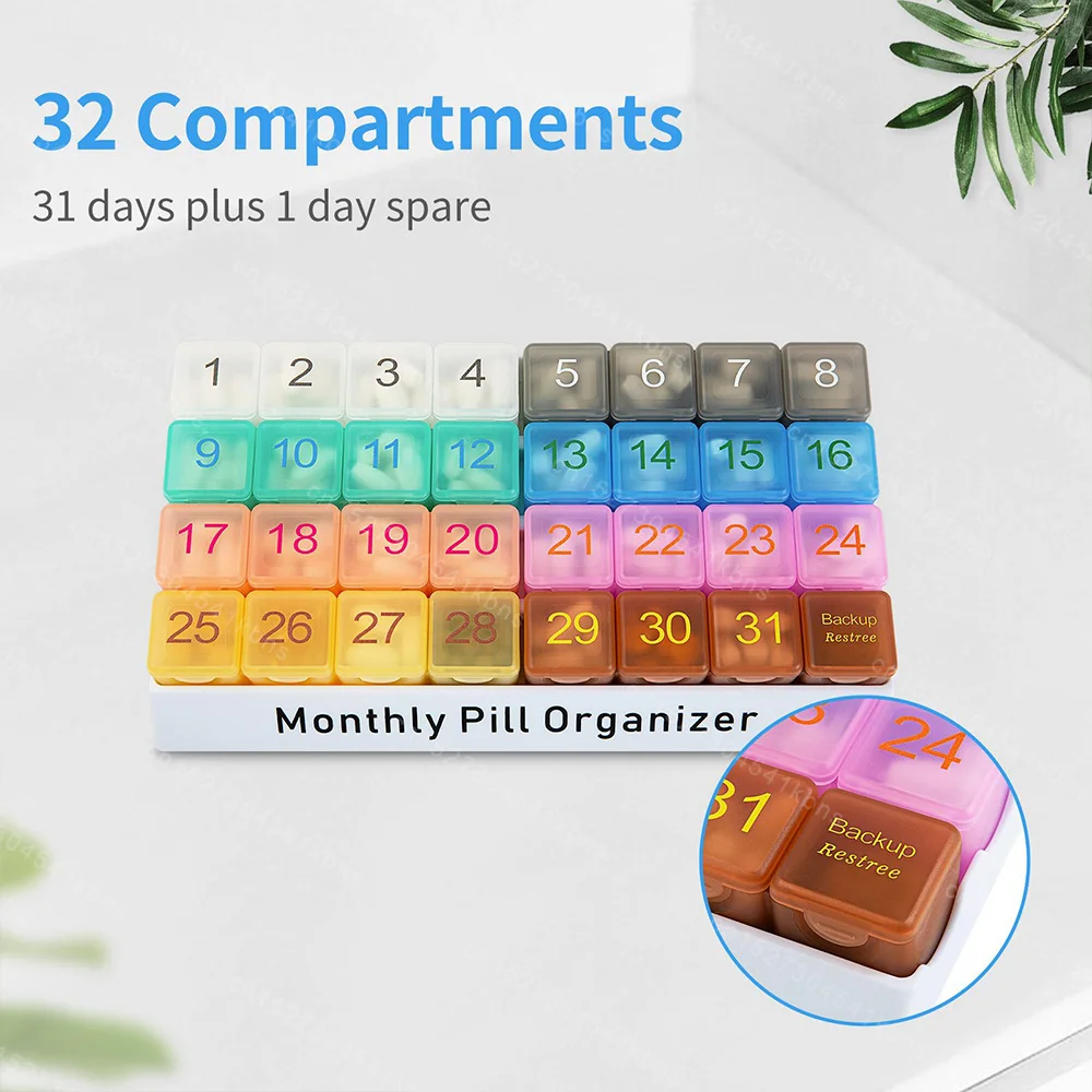 Monthly Pill Cases Travel Medicine Storage Container Moisture Proof Drug Dispenser 31 Days 32 Slots Pill Box Portable Organizer