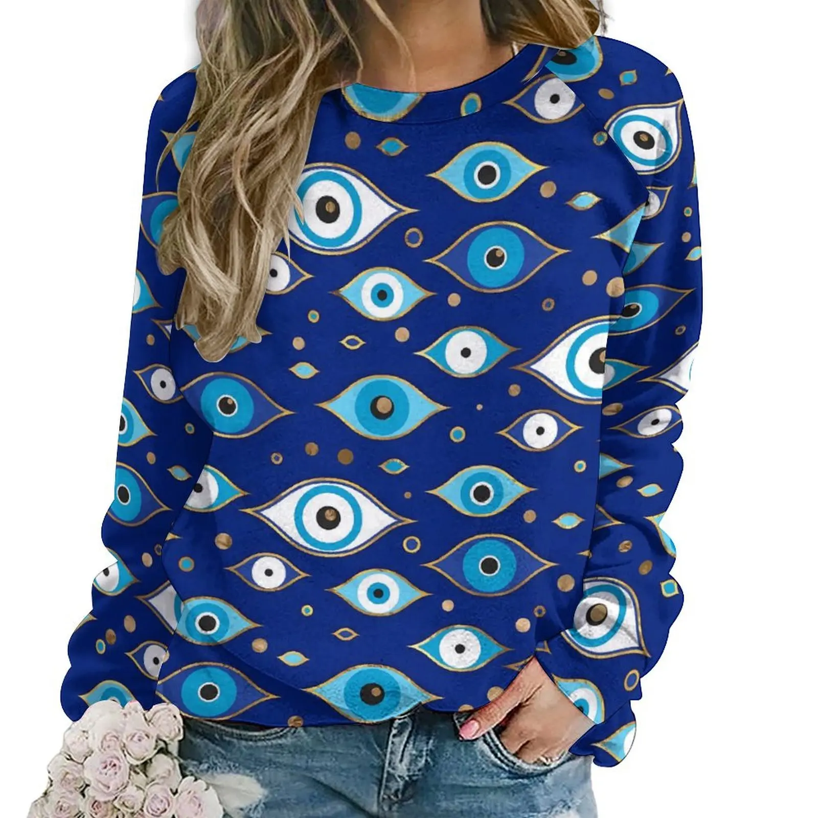 Retro Evil Eye Hoodies Female Greek Mati Mataki Street Fashion Casual Hoodie Long Sleeve Funny Printed Sweatshirts Big Size