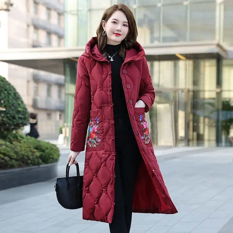 Oversized Winter Padded Cotton Coat Women Geometric Print Fashion Casual Ladies Jackets Loose Long Sleeve Woman Long Coat LX466