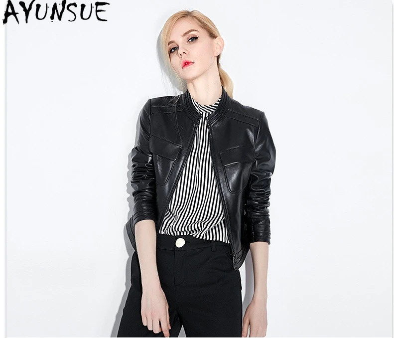 AYUNSUE 100% 양피 정품 가죽 자켓 여성용 2025 블랙 가죽 Motocycle 코트 봄 가을 옷 Jaqueta De Couro