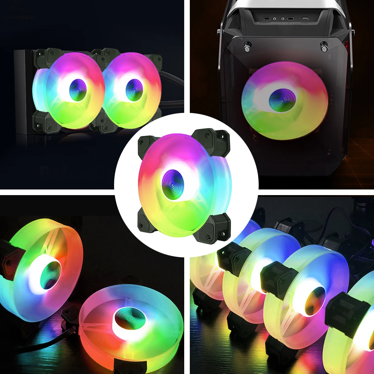 

3pcs PC Cooling Fan Computer Fan Low Noise Hydraulic Bearing Colorful Effects Computer Case Fans Laptop Cooler