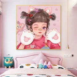DIY Cotton Thread Cross Stitch Complete Kit Little Bear Girl Embroidery Kits Cross Stitch Needlework Printed Fabric Home Decor