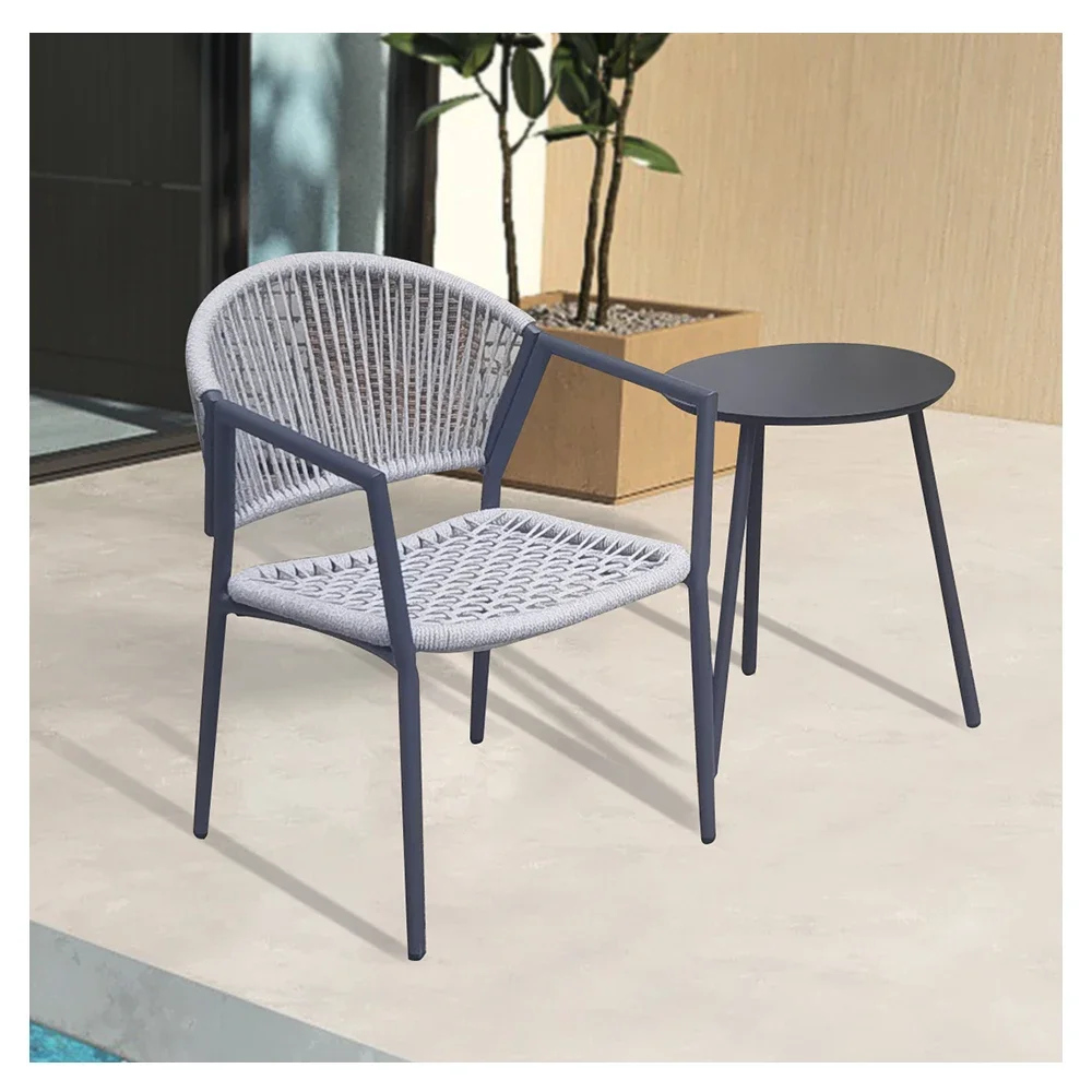 Outdoor Patio Rope Furniture Webbing Chair Backyard Terrace Poly Rattan Wicker Rope Garden Set Garden Chairs