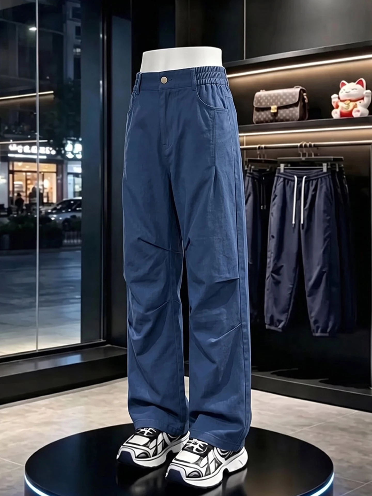 American Style Casual Wide Leg Pants Men's Patchwork Loggers Straight Cut Loose Fit Trousers Fashionable Slimming Straight Le...