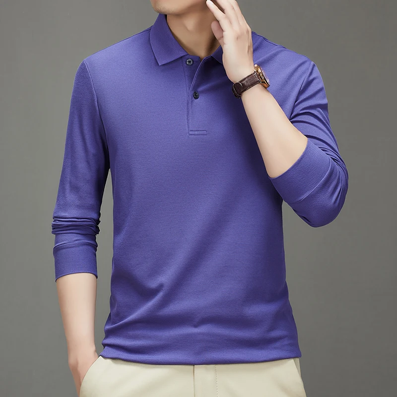 Business Casual Solid Color Men's Long-Sleeved Polo Shirt, Comfortable Daily Leisure, Stretchable, Autumn New Cotton T-shirt