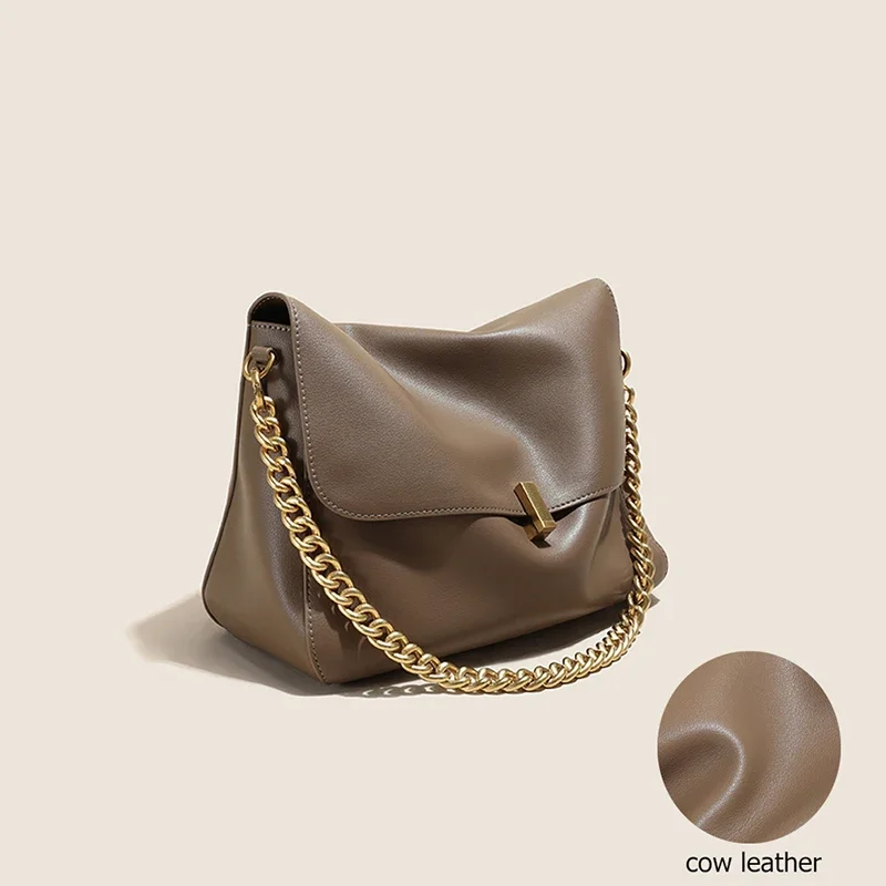 Nuova borsa a tracolla con catena in vera pelle di mucca per donna Borsa a tracolla a tracolla di grande capacità Borsa a tracolla di design di lusso