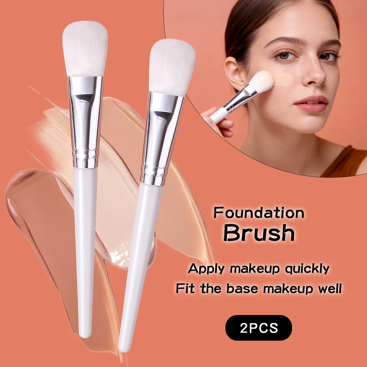 2PCS Soft Bristle Foundation Brush No Powder Absorption No Brush Marks Beginner Face Base Brush Mask Brush Makeup Brush