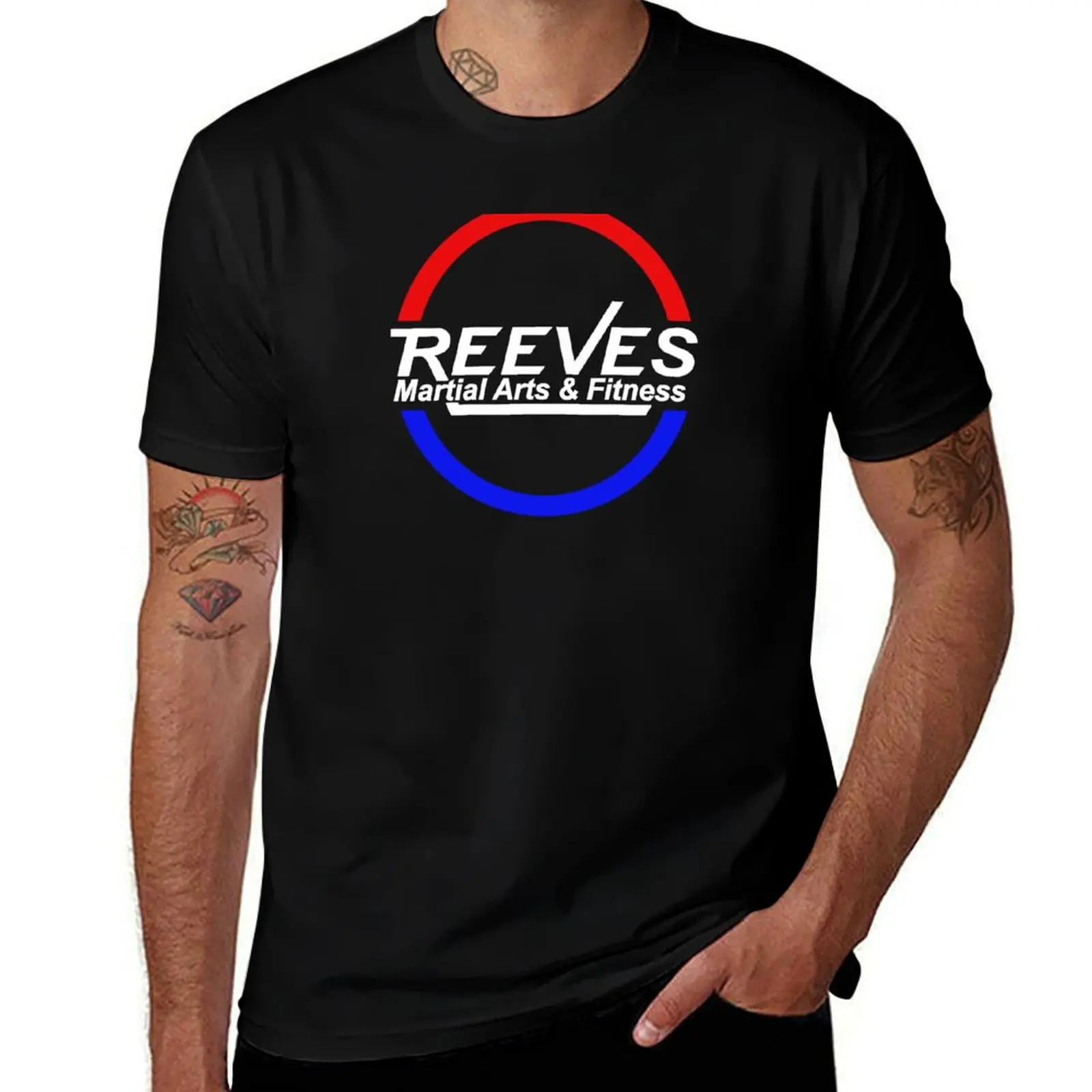 

Reeves Martial Arts & Fitness White Logo T-Shirt shirts graphic tee vintage graphic tee summer tops Blouse mens t shirts