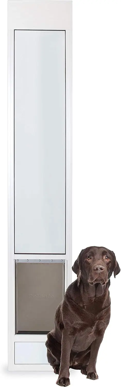 

1-Piece Sliding Glass Pet Door for Dogs & Cats - Adjustable Height 75 7/8" to 80 11/16" - Large-Tall, White, No-Cut Install