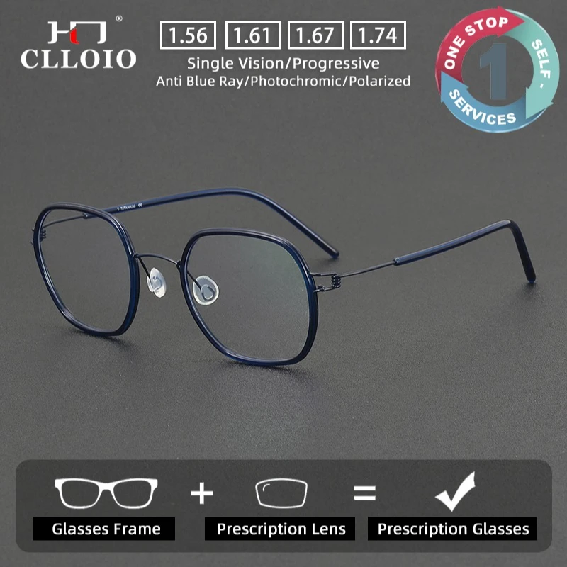 

CLLOIO Retro Plate Pure Titanium Polygonal Design Glasses Men Women Reading Glasses Prescription Progressive Eyeglasses 81052