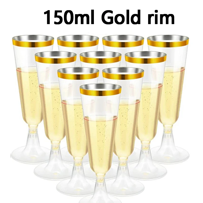 15/25/50 Stuks 150 Ml Wegwerp Champagne Glazen Cocktailglazen Plastic Hoge Bril Martini Bril Voor bruiloften Party