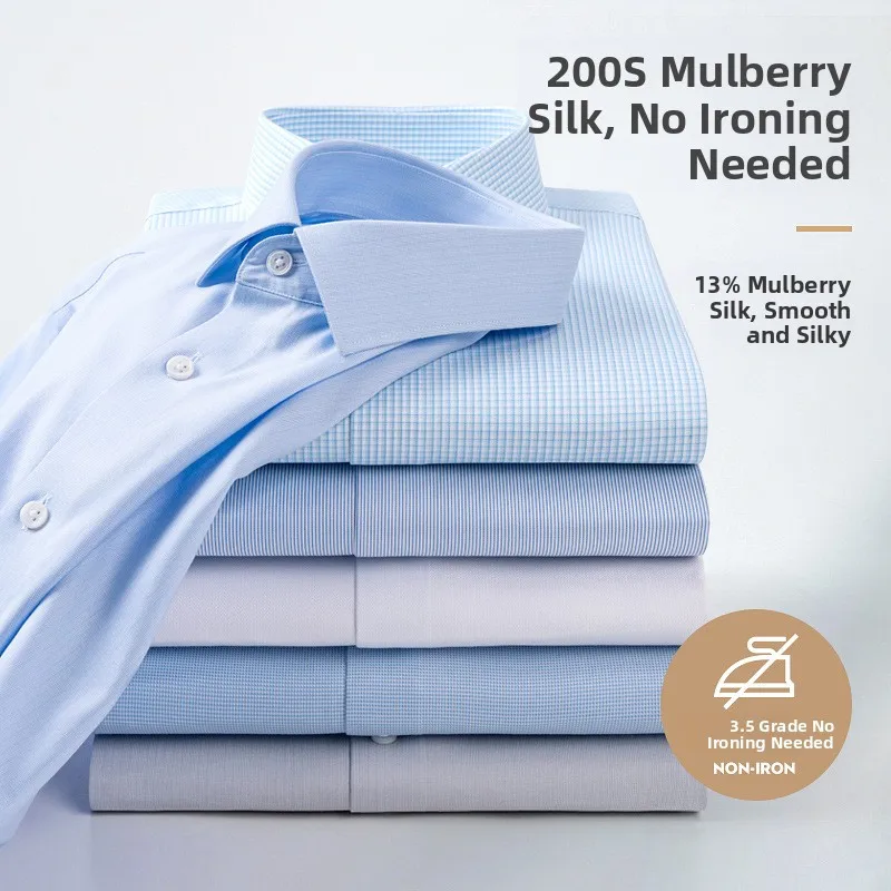 

Ele Long Sve Silk irt для мужчин, легкий, деловой, повседневный, в клетку, без железа, прочный, удобный, из смеси хлопка