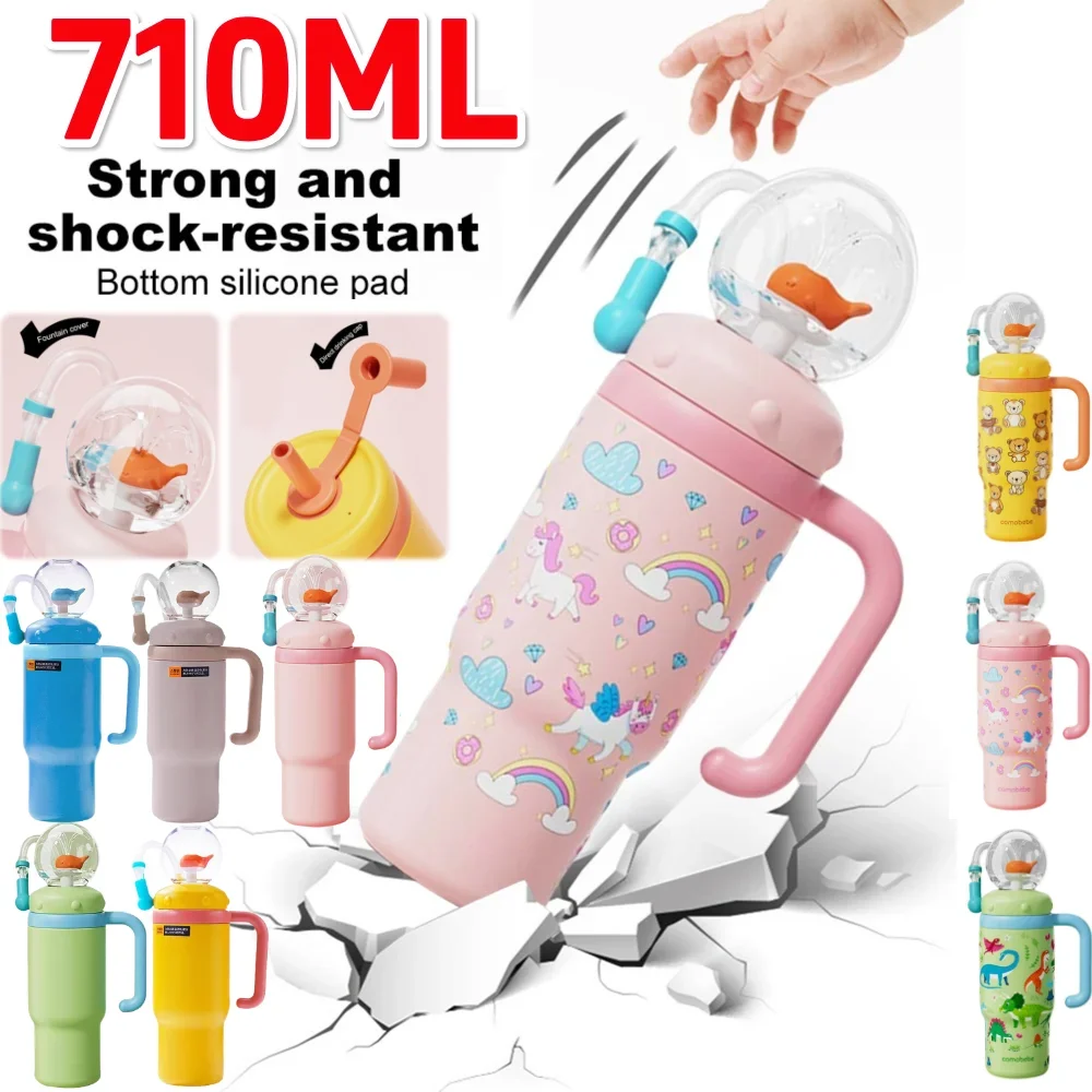 

Stainless Steel Whale Fountain Tumbler with Handle Whale Water Cups with Straw 710ML Leak Proof Water Bottle for Kids Adults
