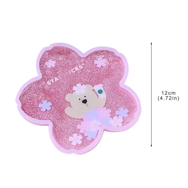 Cute Silicone Coaster Non Slip Rabbit Romantic Cherry Blossom Season Ocean Rainbow Quicksand Water Cup Mug Placemat Cushion 2023