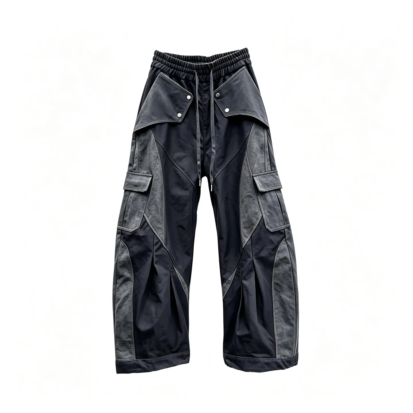 American Style Retro Washed Stitching Loose Cargo Pants Personality Stand Cut Profile Casual Trendy All-Match Wide Leg Men