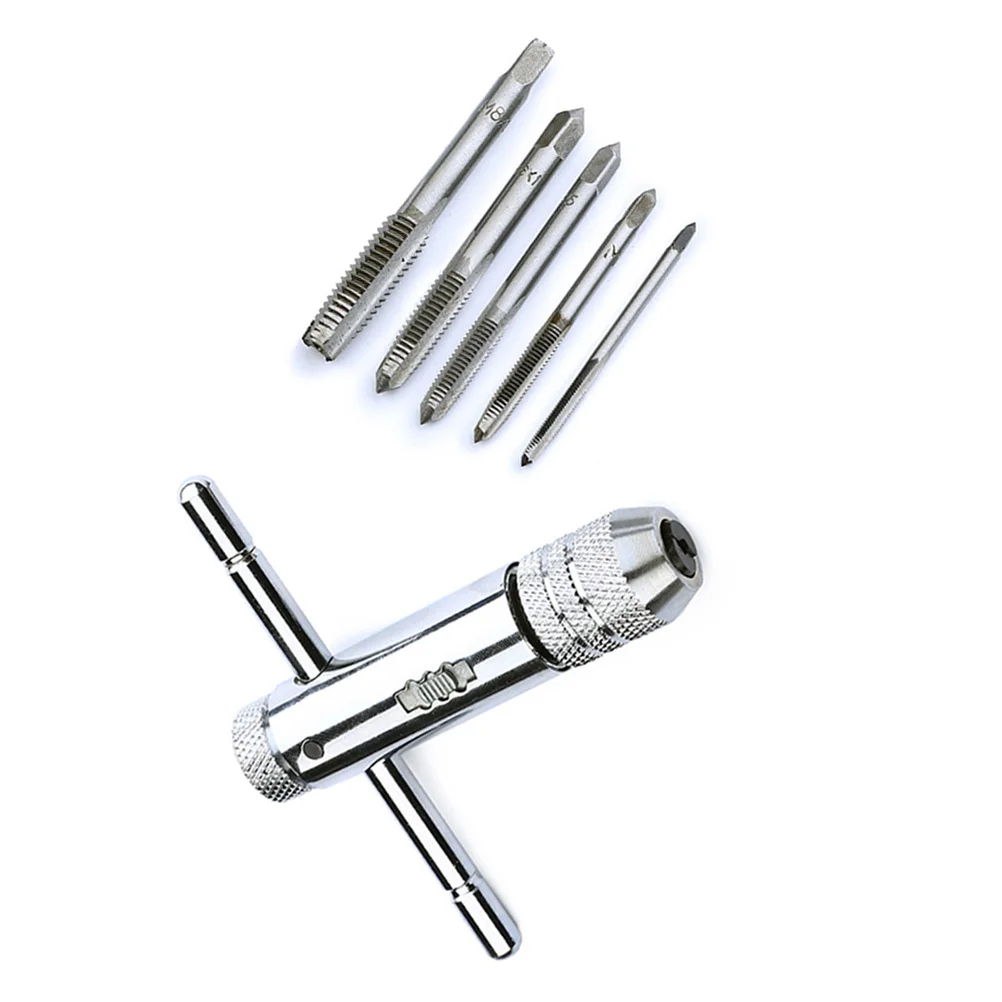 

6 pcs Ratchet T-Handle Wrench 3Mm 4Mm 5Mm 6Mm 8Mm Solid Jaw For Screw Tap Left Hand Tap Reamer Extractor Tool Hand