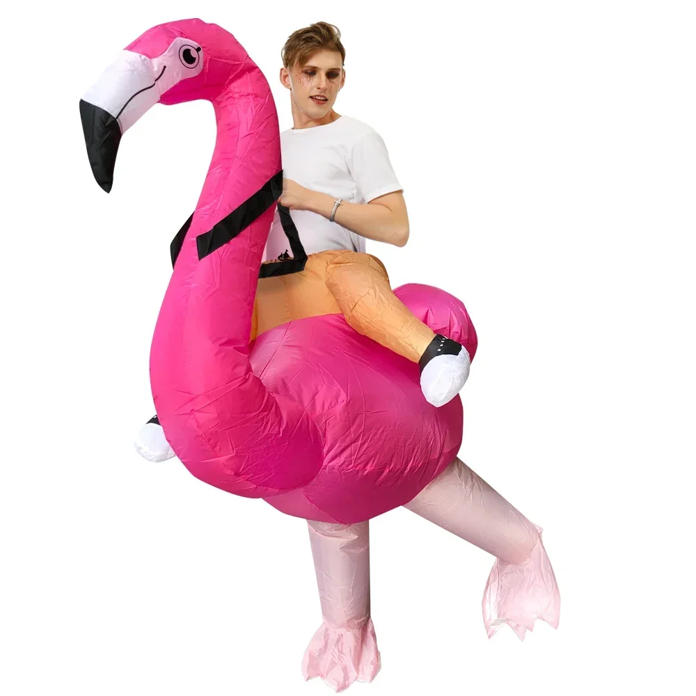 Adult Ride-on Pink Flamingo Cosplay Costume Halloween Party Cos Costume for Man Woman Funny Anime Mascot Disfraz Birthday Gifts