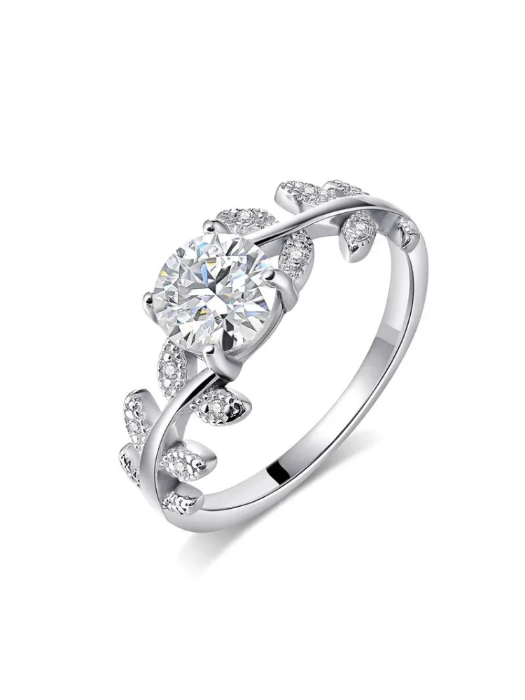 Luxuriöser 925 Sterling Silber 1CT Zertifizierter Moissanit-Diamant Blatt-Ring für Damen, Täglicher Schmuck für Jubiläen – Detail 5