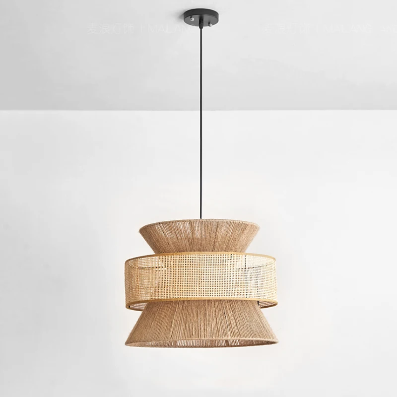 Handmade Hemp Rope Pendant Light Homestay Vintage Industrial Style Rattan Lamp Dining Room Bedroom Antique Style Hotel Luminaire
