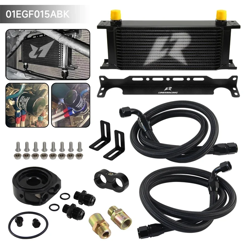 15 Row AN10 Oil cooler Universal Engine Transmission w/Bracket+Filter Adapter Hose Kit 3/4