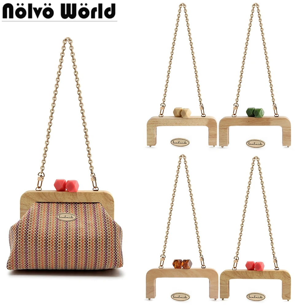 

1/3/5PCS Wooden Bag Handle Purse Frame With Chain For Handbag Shoulder Crossbody Kiss Clasp Handle Handmade Label Accessories