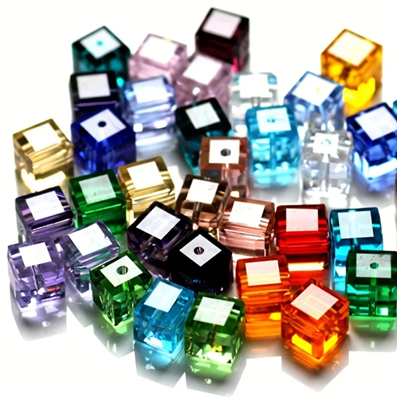 100PCS 4mm Würfel Glas Lose Perlen Für Schmuck DIY Herstellung Spacer Perlen