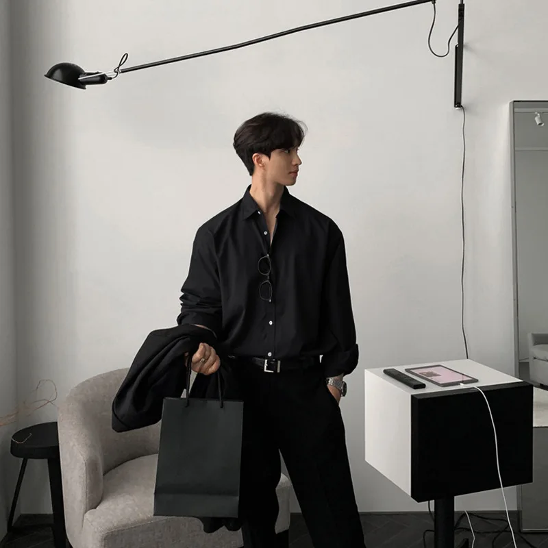 British men's long sleeved fashionable shirt, men's high-end gray light mature style suit, Korean interior shirt