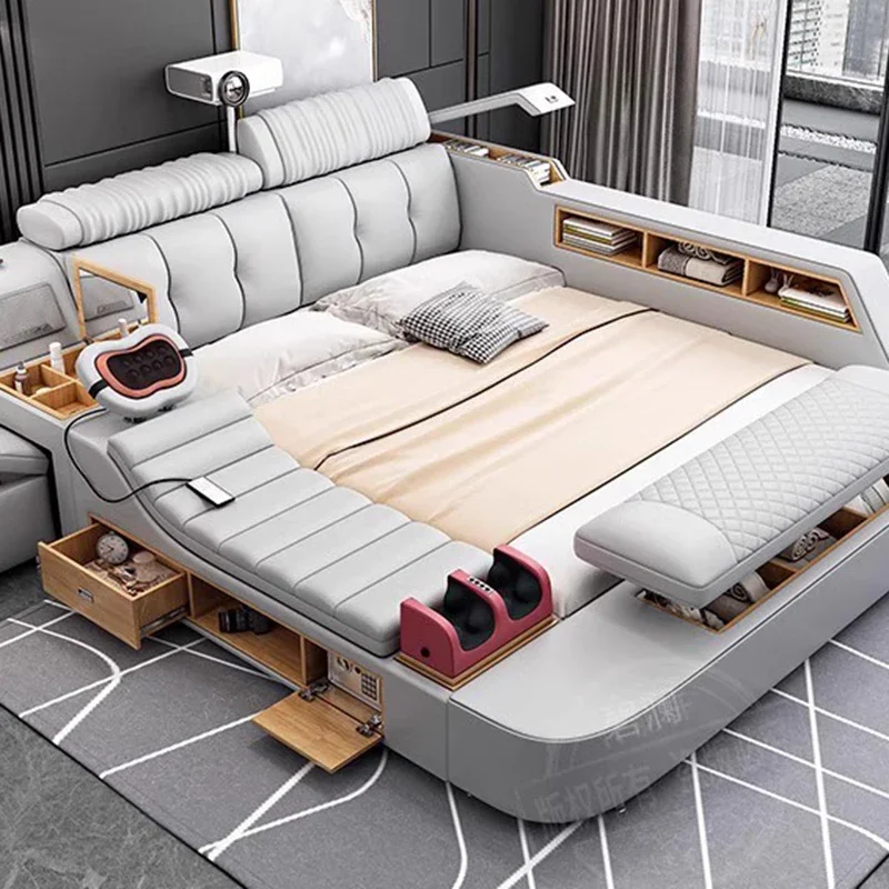 Beauty Multifunctional Bed Girls Design Smart Double Modern Storage Bed Castle Princess Leather Camas De Casal Home Furniture