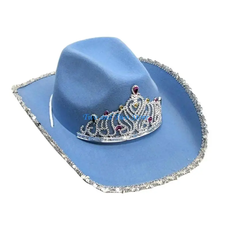 

HX6F Jeweled Cowboy Hats Heavy Crystal Panama Hat Surprise Gift for Girl Boys Bride Hat for Carnivals Music Festival